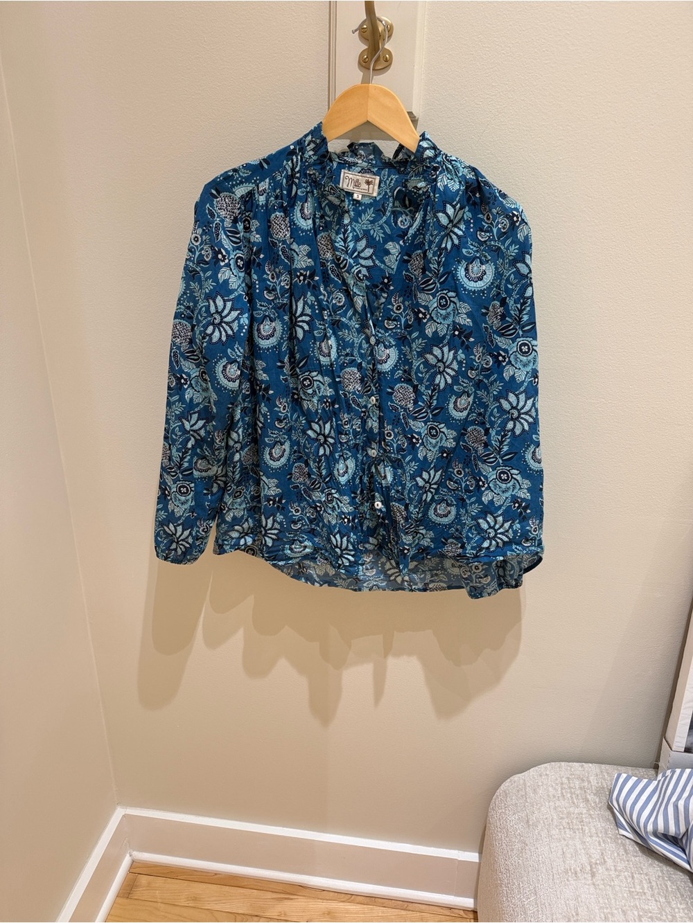 Milly Blue Floral Button-Down Blouse